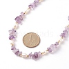 Natural Amethyst Chips & Pearl Beaded Necklace NJEW-JN04008-03-6