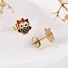 Brass Enamel Stud Earrings EJEW-B119-01G-01-3