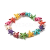 Starfish/Sea Stars Synthetic Turquoise(Dyed) Beaded Stretch Bracelet with Rhinestone BJEW-JB07867-4