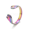 Ion Plating(IP) Rainbow Color  304 Stainless Steel Double Hand Hug Open Cuff Ring for Women RJEW-C025-08B-M-1