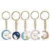 Moon/Flat Round with Rabbit Alloy Enamel Pendant Keychain KEYC-JKC00623-1