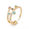 Colorful Enamel Evil Eye Open Cuff Ring with Cubic Zirconia RJEW-B043-13-3
