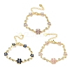 Brass Micro Pave Cubic Zirconia Flower & Leaf Link Chain Bracelets for Women BJEW-G764-03G-2
