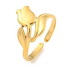 Ion Plating(IP) Tulip 304 Stainless Steel Open Cuff Finger Rings for Women RJEW-P114-05G-1