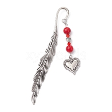 Valentine's Day Alloy Heart Pendant Bookmarks AJEW-JK00270-04