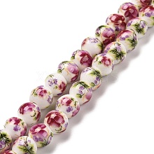 Handmade Flower Printed Porcelain Ceramic Beads Strands PORC-J006-C04