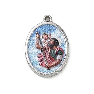 304 Stainless Steel Printed Religion Pendants STAS-G387-03P-10-1
