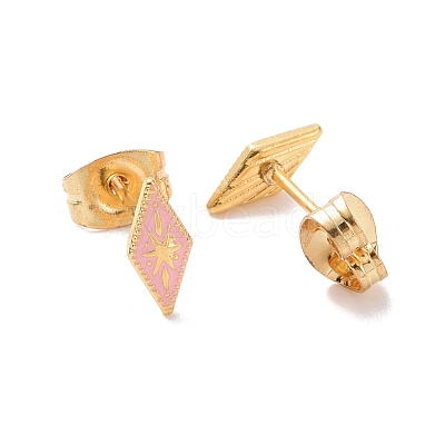 Enamel Rhombus with Star Stud Earrings with 316L Surgical Stainless Steel Pins EJEW-P204-02G-03-1