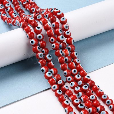 Handmade Evil Eye Lampwork Round Bead Strands LAMP-L055-6mm-19-1