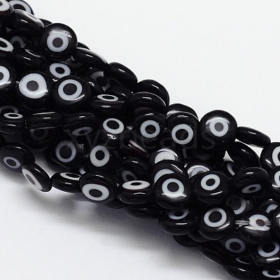 Handmade Evil Eye Lampwork Flat Round Bead Strands LAMP-L058-12mm-10-1