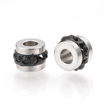 201 Stainless Steel Polymer Clay Rhinestone Inlaid Beads RB-YWC0001-02A-1