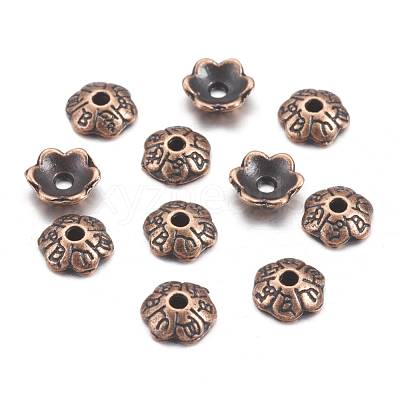 6-Petal Tibetan Style Alloy Flower Bead Caps TIBE-S220-R-NR-1