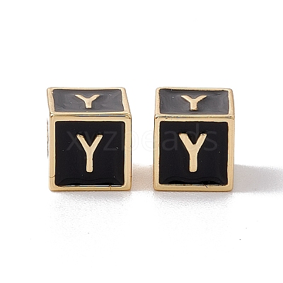 Rack Plating Brass Enamel Beads KK-B060-04G-01Y-1