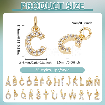 26Pcs 26 Styles Brass Micro Pave Grade AAA Cubic Zirconia Charms ZIRC-BC0001-32G-1