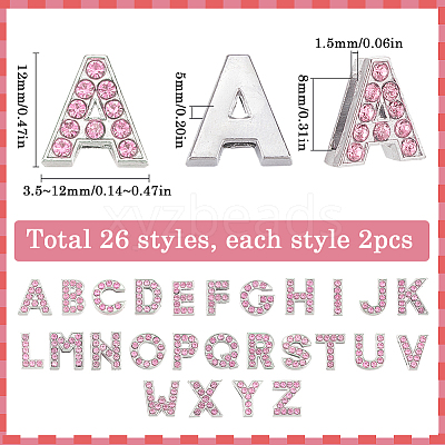 52Pcs 26 Styles Alloy Rhinestone Slide Charms FIND-SC0009-81B-1
