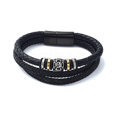 Men's Black PU Leather Cord Multi-Strand Bracelets BJEW-K243-63AS-1