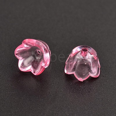 Pink Dyed Transparent Acrylic Flower Beads X-PL548-10-1