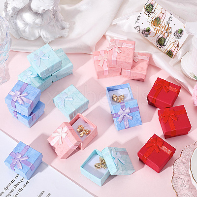 24Pcs 4 Colors Valentines Day Presents Packages Cardboard Ring Boxes CBOX-SP0001-02-1
