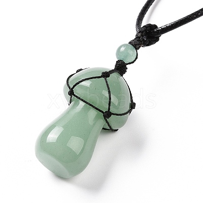 Natural Green Aventurine Mushroom Pendant Necklace NJEW-E065-01A-1
