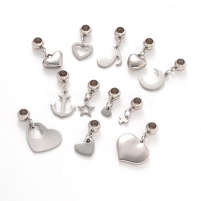 Tarnish Resistant Mixed Shape 304 Stainless Steel European Large Hole Dangle Charms PALLOY-JF00100-1