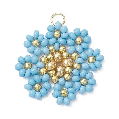 Glass Seed Beaded Flower Pendants PALLOY-MZ01181-04-1