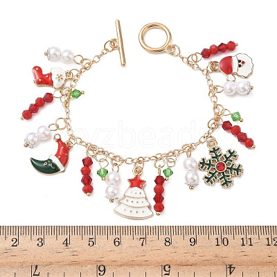 Christmas Alloy Enamel Charm Bracelets BJEW-H634-01A-KCG-1