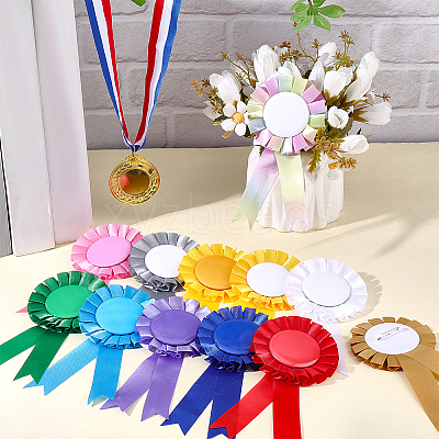 12Pcs 12 Colors Award Ribbon Shape Iron Badge Pins JEWB-CP0001-54-1