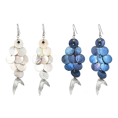 Glass & Natural Akoya Shell Dangle Earrings for Women EJEW-JE07498-1