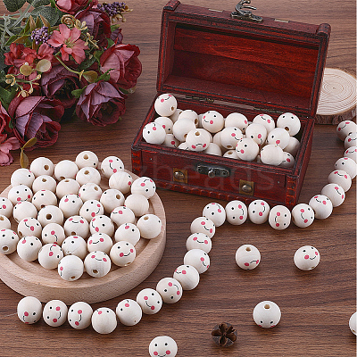 120Pcs Printed Natural Wood European Beads WOOD-GF0002-19A-1