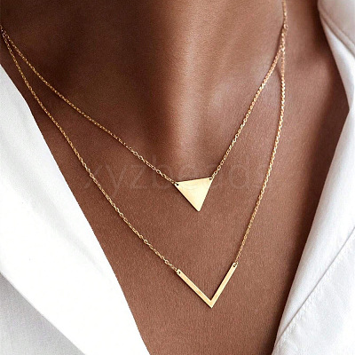 Triangle & Letter V Pendant Alloy Double Layer Necklaces for Women FS-WGE5888-02-1
