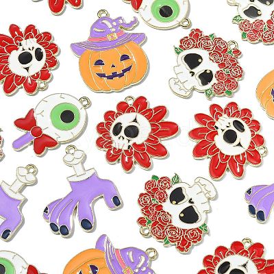 30Pcs 5 Styles Halloween Theme Alloy Enamel Pendants ENAM-CJ0005-10-1