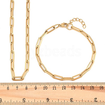 304 Stainless Steel Link Paperclip Chain Bracelet & Necklace Jewelry Sets SJEW-L199-05G-1