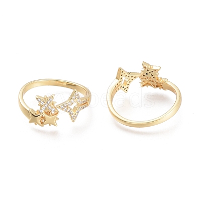 Brass Micro Pave Clear Cubic Zirconia Cuff Rings RJEW-F103-09-G-1