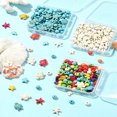 100Pcs 6 Styles Synthetic Turquoise Dyed Beads TURQ-FS0001-06-1