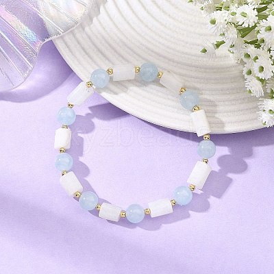 8MM Round Natural White Moonstone and Column Dyed White Jade Beaded Stretch Bracelets BJEW-JB14488-1