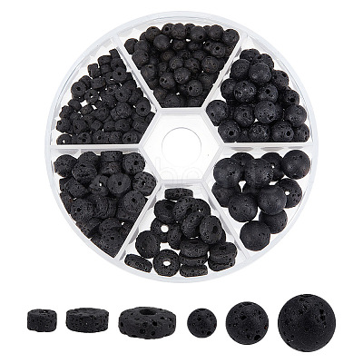240Pcs 6 Styles Natural Lava Rock Beads G-OC0004-52-1