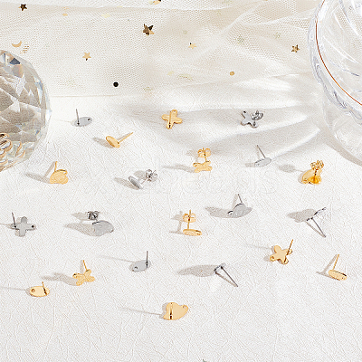 60Pcs 6 Style 304 Stainless Steel Stud Earring Findings STAS-DC0010-19-1