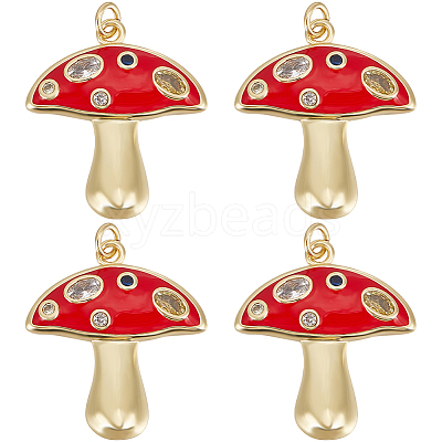6Pcs Autumn Theme Real 18K Gold Plated Brass Micro Pave Cubic Zirconia Pendants ZIRC-BBC0002-34-1