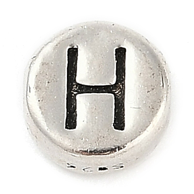 925 Sterling Silver Flat Round with Letter Beads LS-STER-G044-01AS-H-1