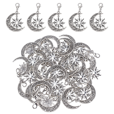 50Pcs Alloy Moon with Sun Pendant Decorations HJEW-ME00082-1