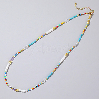 Ethnic Style Rainbow Color Square Natural Shell & Glass & Glass Seed Beaded Necklaces for Women RH4254-3-1