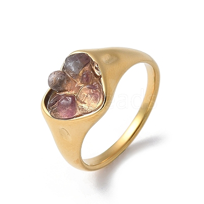 Heart Natural Amethyst Finger Rings RJEW-D303-01G-05-1