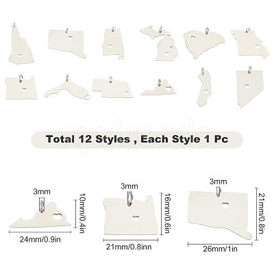 12Pcs 12 Style 201 Stainless Steel Pendants STAS-SC0002-36P-1