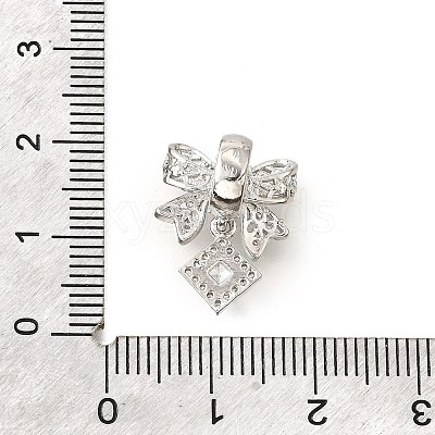 Bowknot & Rhombus Brass Micro Pave Clear Cubic Zirconia European Beads KK-V008-35P-1