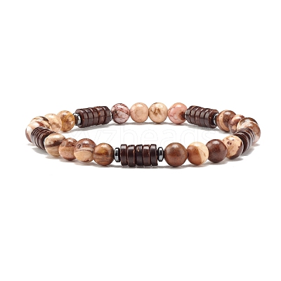 Natural Zebra Jasper & Synthetic Non-magnetic Hematite Beads Energy Stretch Bracelets Set BJEW-JB07142-02-1