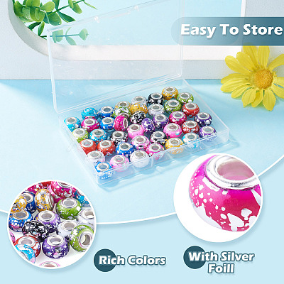 50Pcs 10 Colors Opaque Resin Rondelle European Beads RESI-TA0005-47-1