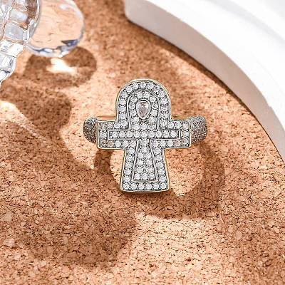 Brass Micro Pave Clear Cubic Zirconia Cuff Finger Rings for Women RJEW-C116-01G-1