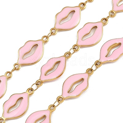 304 Stainless Steel Enamel Lip Link Chains CHS-K023-03G-05-1