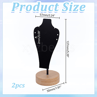 Bust Iron Jewelry Necklace Display Stands with Wooden Rond Base NDIS-WH0024-06B-1