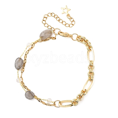 Brass Link Chain & 304 Stainless Steel Textured Dapped Chains Bracelets for Women BJEW-JB12481-03-1